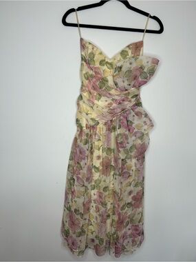 Jessica McClintock Vintage Strapless Floral Print Dress Size 6